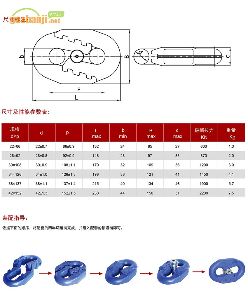 扁平弧齒型接鏈環(huán) 扁平環(huán) 弧齒環(huán)規(guī)格、尺寸、裝配指導